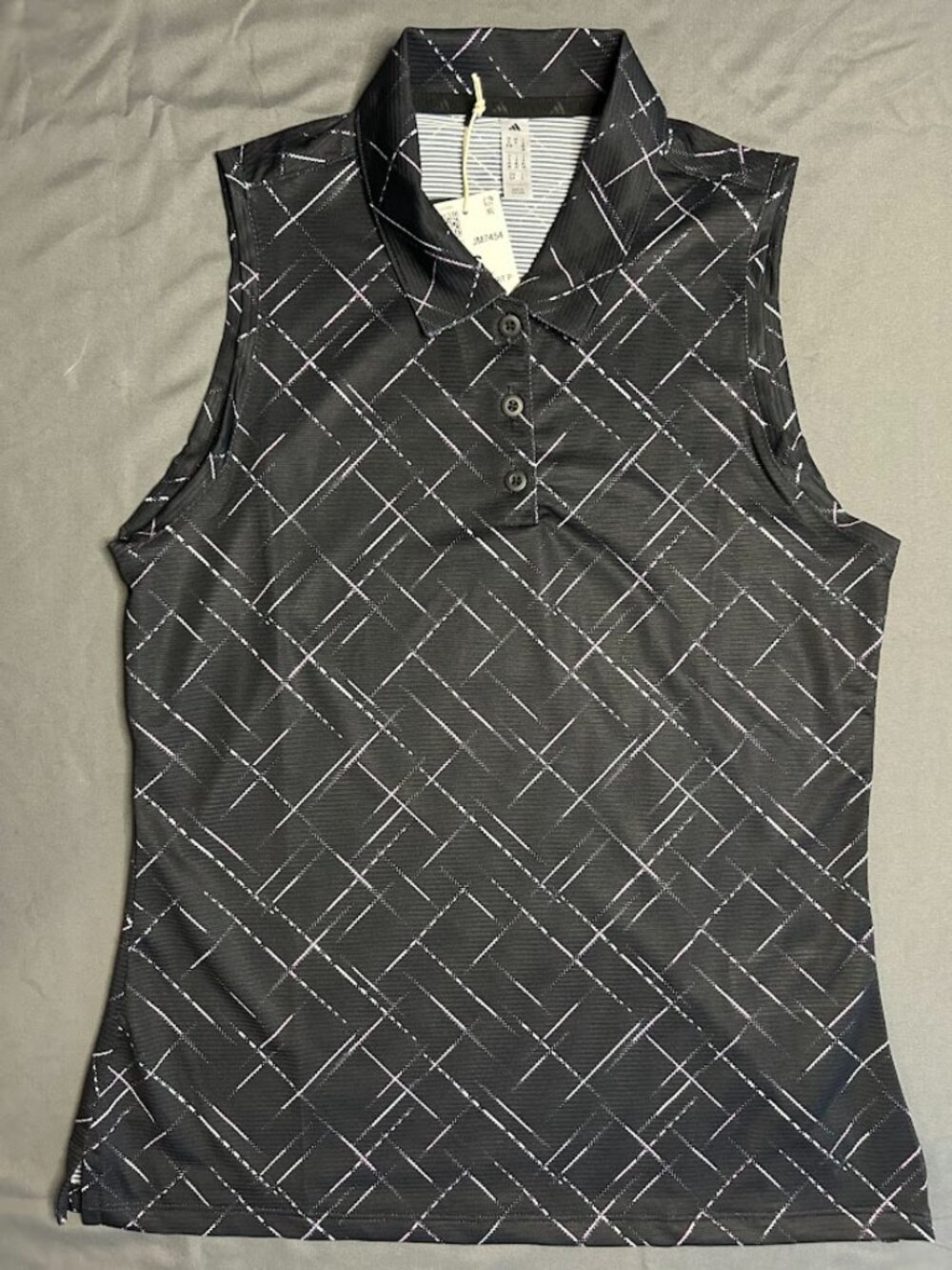 NWT Adidas Golf Ultimate Sleeveless Polo Shirt Black Pink Crosshatch Womens